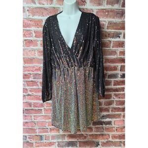 Women's RED DOT BOUTIQUE Two-Tone Sequin V-Neck Mini Dress Size 1X